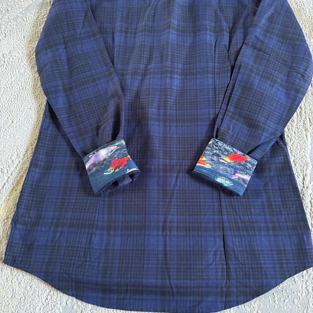 Pladra Every Day Flannel Shirt Anadromous Blue fishing button front plaid small - Picture 12 of 12